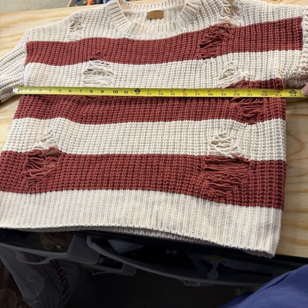 POL Distressed Chunky Knit Sweater Small Boho Striped Oversized - Picture 3 of 6